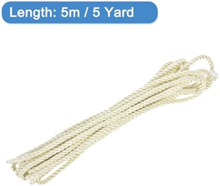 MECCANIXITY Twisted Cord Trim, 5 Yard 5mm 3-Ply Twine Braided Rope Shiny Thread String for Craft Gift Bag Curtain Christmas Decor, Cream - 5m