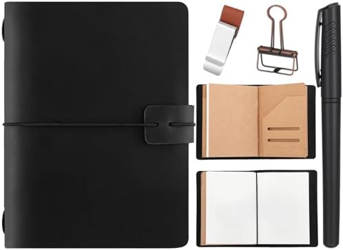 Thenshop Leather Travel Notebook 3 Inserts,Black,Passport Size