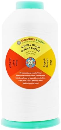 Mandala Crafts Size 46 210D T45 White Bonded Nylon Thread, 2843 YDs