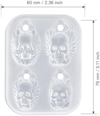 4 Cavity Winged Embossed Skull Pendant Silicone Mold with Hanging Hole, Gothic Epoxy Resin Casting Mould for DIY Necklace Charm Halloween Christmas Jewelry Making (KL03)