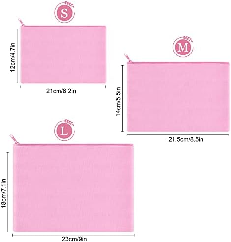 12 Pieces Cotton Canvas Makeup Bag, Multipurpose Cosmetic Bag with Zipper Travel Toiletry Pouch, Blank DIY Craft Bag (Pink, M)