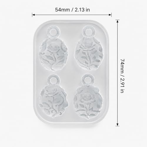 4-Cavity Lotus Flower Pendant Resin Silicone Mold with Hanging Loop, 3D Floral Epoxy Resin Casting Mould, DIY Necklace Charm Mold for Christmas Halloween Handmade Jewelry Craft