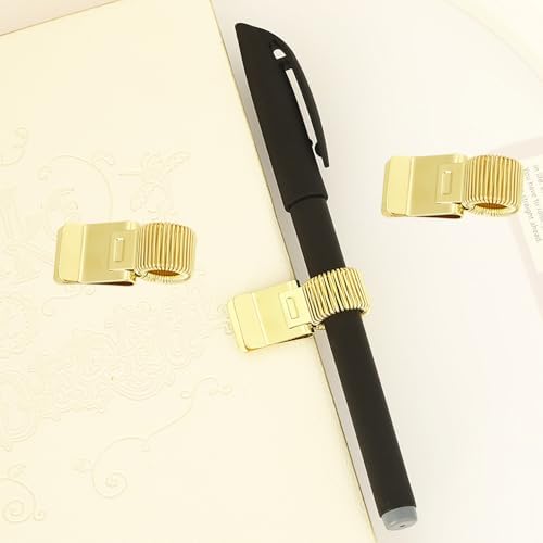 RLECS 4PCS Notebook Fixed Spring Pen Clip Portable Gold Manganese Steel Notebook Clip
