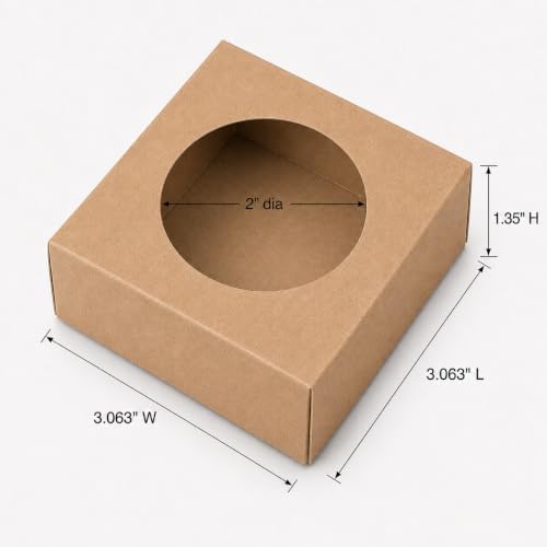 Kraft Square Boxes for Homemade Soap Packaging, Round Window - 50 Pack