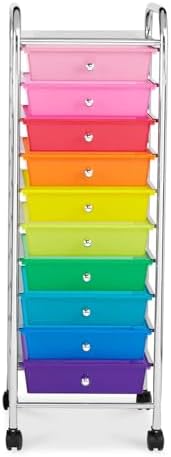 Simply Tidy 10 Drawer Rainbow Rolling Cart - Mobile Organizer with Removable Drawers, Swivel & Locking Casters, Durable Tubular Frame - 1 Set