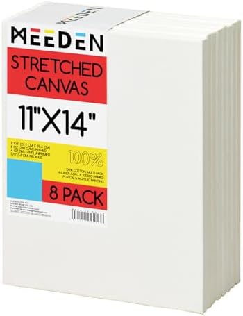 MEEDEN Stretched Canvas, 11 × 14 Inch, Pack of 8, Blank White Canvases for Painting, 100% Cotton, 11 oz Gesso-Primed, Pre-Stretched Canvas for Acrylic Oil Pouring & Airbrushing Painting