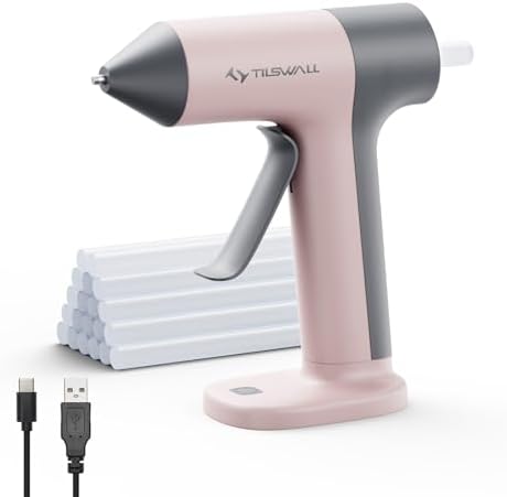 Tilswall Cordless Hot Glue Gun W106 with 30s Fast Preheating Pink