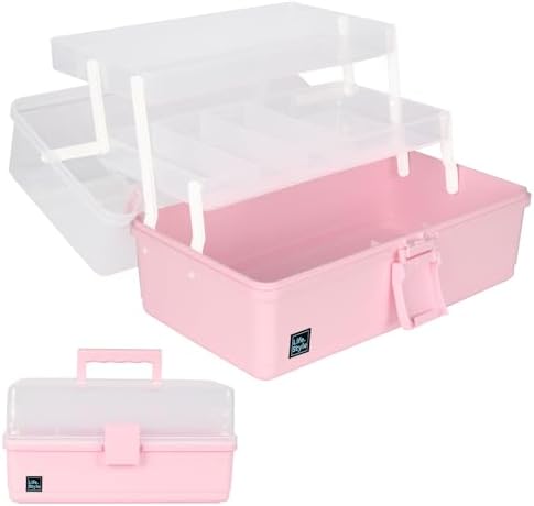 WEWLINE Hair Accessories Organizer 13-Inch Art Supply Bin Sewing Box 3-Layers Craft Storage Organizer with Handle Pink Tool Tackle Box Storage Great Gift for Kids