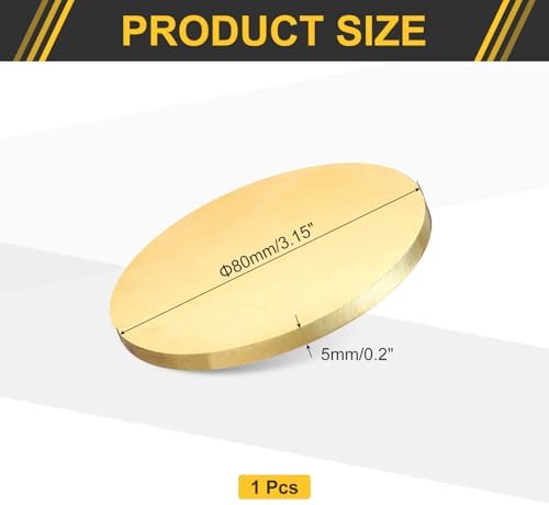 uxcell Brass Round Plate, 0.2"(5mm) Thick 3.15"(80mm) Dia H65 Brass Round Disc Blank Metal Sheet Copper Circle Disc for Metal Stamping DIY Crafts
