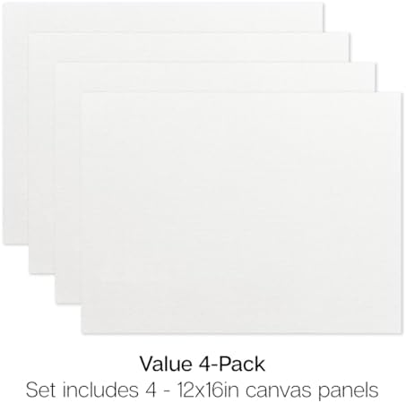 KINGART White Canvas Panel Set – Rectangle, 12x16 Inch, 4-Pack – 100% Cotton, Pre-Primed Gesso Artist Boards for Acrylic, Oil, Sketching, & Mixed Media Painting