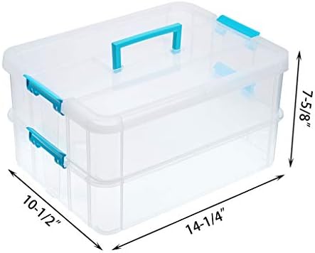JUXYES 2-Tiers Plastic Stack Carry Storage Containers Box wih Handle Lids