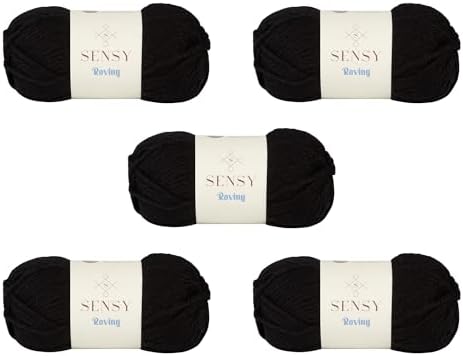 S Sensy Roving - Premium Acrylic&Wool Blend Yarn, 5 Skein Black, 131 Yards