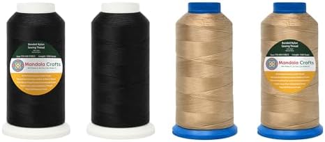 Mandala Crafts Size 69 210D T70 Black Khaki Bonded Nylon Thread, 6000 YDs