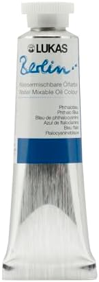 Lukas Berlin Pro Artists Water Mixable Oil Paint 37 ml Tube Phthalo Blue, Water Soluble, Lightfast Pigments, Quick Drying, Easy Clean-Up, Eco-Friendly, Professional Quality, 40 Color Range