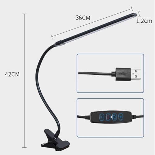 Black LED Easel Lamp Clip-On Art Light for Artists - 3 Colour Modes, 10-Level Dimmable Eye-Care Desk Lamp, Flexible 360° Gooseneck, USB Powered for Painting, Drawing, Headboards, Drafting Tables