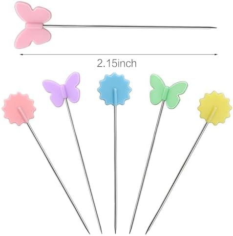 Elisel 200 pcs Multicolor Straight Pins Straight Quilting Pins Craft Positioning Pins Fixed Sewing Marker Needle for Crafting Dressmaker and Other Crafts Making (Butterflies and Flowers)