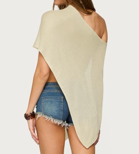 Women Sheer Poncho Shawl Top Lightweight Knit Pullover Beach Cover Up Tops