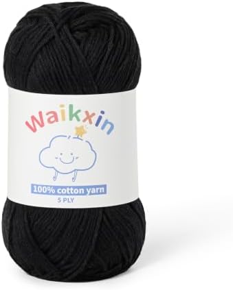 100% Cotton Yarn for Crocheting,Baby Yarn for Crocheting Soft,5 Ply Milk Cotton Yarn,#2 Sport Weight Cotton Yarn,3.52oz/262.4yds Amigurumi Yarn for Puzzle,Clothes&DIY Crafts.(Black)
