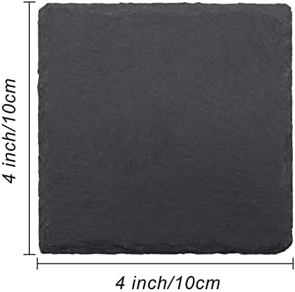 24 PCS Square Slate Drink Coasters Set, SIJDIEE 4 Inch Laser Engraving Black Slate Stone Coasters with Anti-Scratch Bottom and Coaster Holder for Office Bar Kitchen Home Dinner Table Decor Supplies