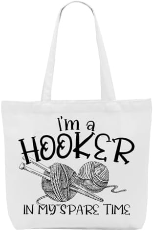 Crochet Knitting Humor Yarn Gifts Canvas Tote Bag, Reusable Grocery Shopping Bags for Crocheters Christmas
