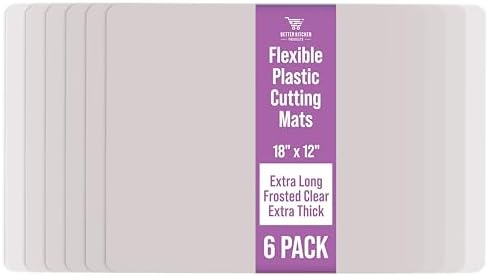 Better Kitchen Products Extra Thick Flexible Frosted Clear Plastic Cutting Mats, 12" x 18", Set of 6