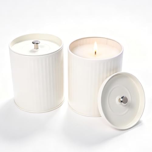 12-Pack 10oz Matte Cream White Candle Tins with Lids, Fluted Matte Finish DIY Candle Making Containers for Small Business and Beginners, Candle Jar Bulk for Scented Wax, Elegant Candle Gifting
