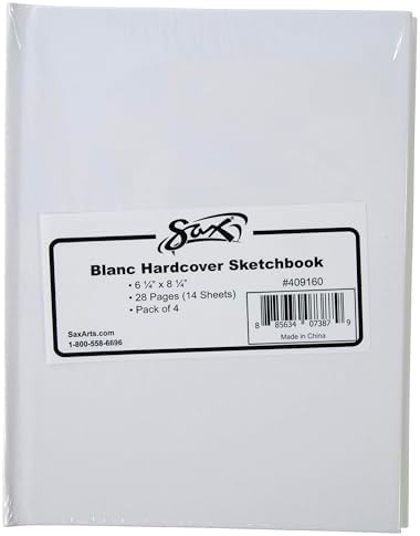 Sax Blanc 28 Page Hard Cover Sketch Books - 6 1/2 x 8 1/4 inches - Pack of 4 - White