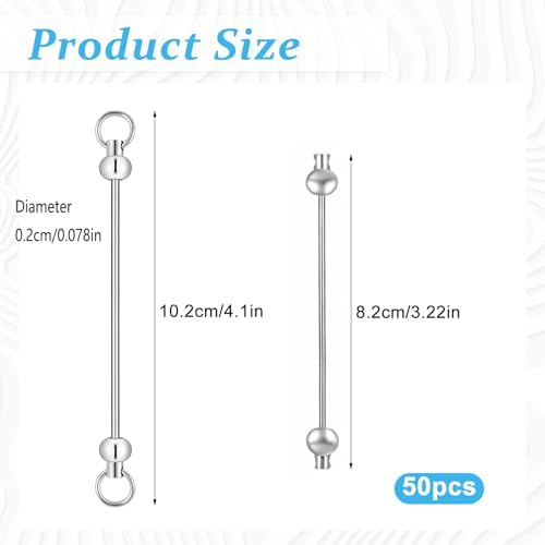 50PCS Beadable Keychain Bars DIY Kit - Silver Blank Metal Keychains with Screw-Top Rod - Durable, Rust-Resistant Keychain Making Supplies for Crafts, Personalized Gifts, Bags, Wallets, Backpacks