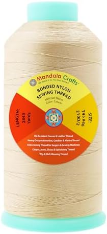 Mandala Crafts Size 46 210D T45 Cream Bonded Nylon Thread, 2843 YDs