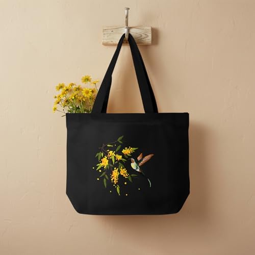 ERKOON Embroidery Canvas Tote Bag for Beginners, Floral Arts Crafts Cross Stitch Kits for Adults Including Stamped Embroidery Bag with Hoops, Needle, Instruction and Color Threads (Hummingbird)