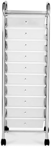 Simply Tidy 10 Drawer Clear Rolling Cart - Mobile Organizer with Removable Drawers, Swivel & Locking Casters, Durable Tubular Frame - 1 Set