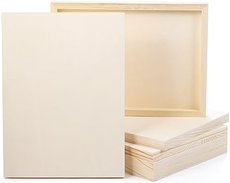 Frcctre 6 Pack 9 x 12 Inch Wood Canvas Panels, Unfinished Wooden Canvas Boards Wood Cradled Painting Panel Boards for Pouring, Art, DIY Crafts, Burning
