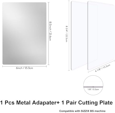 3 Pcs/Set Cutting Pad and Metal Shim Set for Die Cutting Machine – 2 Clear Polycarbonate Cutting Plates 8.75"x6" & 1 Stainless Steel Metal Shim 8.5"x6" for Scrapbooking Die-Cutting & Embossing Crafts