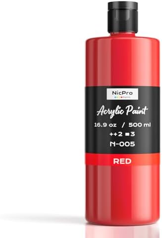 Nicpro Red Large Acrylic Paint (16.9 oz, 500 ml), Rich Pigments, Non Toxic | Craft Paint for Multi Surface, Canvas, Wood, Ceramic, Fabric, Stone - Art Painting Supplies for Beginners, Artists & Adults