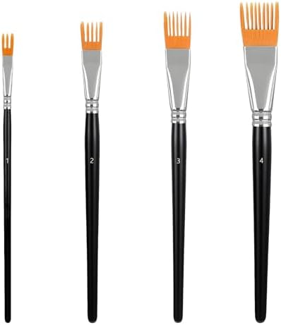 4Pcs Comb Artist Brush Set, Rake Brushes for Painting with Birch Wood Handle, Paintbrush for Acrylic Paint, Textured Art Paintbrush Sets for Greeting Cards & DIY Crafts