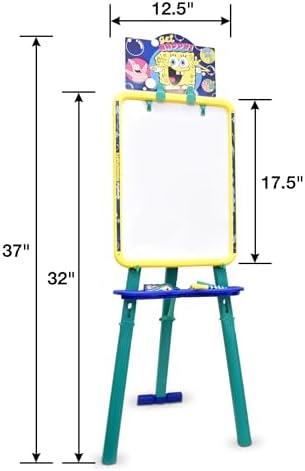 Spongebob Kids Art Easel, Standing Magnetic Whiteboard and Chalkboard, Drawing Accessories