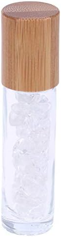 5 Pack 10ml Clear Roll On Bottles With Natural Chakra Crystal Chip for Essential Oils,Perfume Glass Roller Bottles Container Bamboo Lid,Crystal Roller,Pipette&Opener Included
