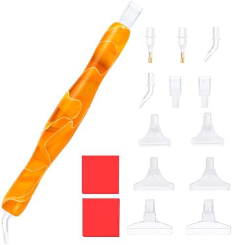 RaySoar Diamond Painting Art Drilling Dot Pen with Tips Nibs Placers Tool Accessories for Adults, Gem Rhinestone Picker Stylus Orange