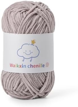 Skinny Chenille Yarn for Crocheting, 1.75 oz/ 109 yds Amigurumi Yarn&Baby Yarn for Crocheting Soft, Fluffy Fingering Weight Velvet Yarn for DIY Crafts&Baby Blankets.(Light Gray)