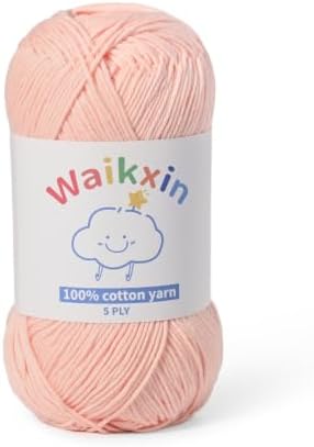 100% Cotton Yarn for Crocheting,Baby Yarn for Crocheting Soft,5 Ply Milk Cotton Yarn,#2 Sport Weight Cotton Yarn,3.52oz/262.4yds Amigurumi Yarn for Puzzle,Clothes&DIY Crafts.(Light Pink)