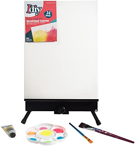 iDIY Stretched Canvas Board Multi Pack (Set of 14) - Sizes 4 x 4-12 x 16, 5/8" Variety Pack - Classic White Blank, Pre Primed for Oils or Acrylics, 100% Cotton, Acid Free - Professional Grade