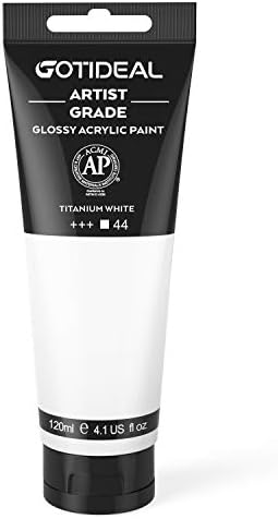 GOTIDEAL Acrylic Paint Titanium White Tubes 120ml (4.1 oz), Acrylic Paints | Non Toxic Non Fading, Rich Pigments, for Painters, Adults & Kids, Ideal for Canvas Wood Clay Fabric Ceramic Craft Supplies