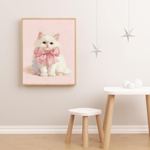 CraftBliss 5D Diamond Painting Kits for Adults, Cute White Kitty with Pink Bow, Kawaii Cat Diamond Art Kit, Pastel Gem Art for Girls Bedroom Wall Decor, Gift for Cat Lovers, 12x16 inch (30x40cm)
