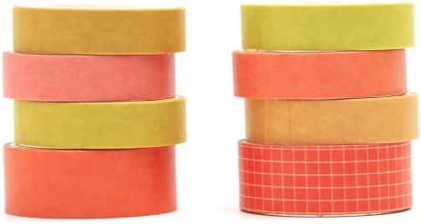 YUBBAEX 8 Rolls Basic Washi Tape Set Solid Color Grid Masking Decorative Tapes for Arts, DIY Crafts, Journals, Planners, Scrapbooking, Wrapping (Yellow)