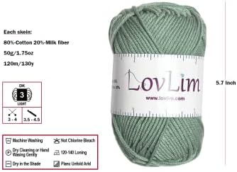 Yarn Pack, 2 skeins of 50g Each, Soft Cotton Yarn for Crochet and Knitting, Craft DK Amigurumi Yarn (Green Sage)