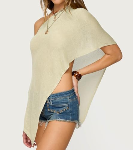Women Sheer Poncho Shawl Top Lightweight Knit Pullover Beach Cover Up Tops