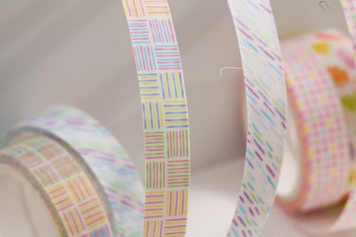 Cute Pattern Washi Tape Set 5 Rolls Glitter Cover Decorative Wide Kawaii Masking Tapes for Arts, DIY Crafts, Journals, Planners, Scrapbook, Wrapping (5 Soft Rainbow)