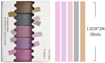 Solid Color Washi Tape Set - 5 Rolls Gradient Rainbow Adhesive Tapes Pastel Arts Decorative Masking Tape Sets for Craft, Kids, Scrapbook, DIY, Gift Wrapping (3-Soft Vintage)