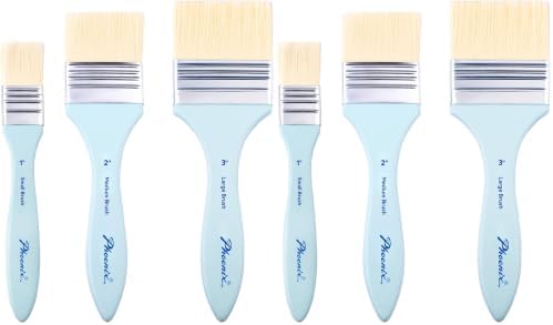 PHOENIX Flat Paint Brush Set - 3 Sizes Nylon Large Paint Brushes for Acrylic Painting, Gouache, Wood Furniture, Gesso, Varnishes & Wall (Pack of 2)