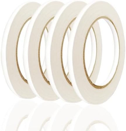 6mm Double Sided Tape White 4 Rolls (Total Length 133 Yards), 1/4 Inch Strong Adhesive Sticky Wrap Tape for Crafts Gift Wrapping Paper Card Making Home Office School Stationery